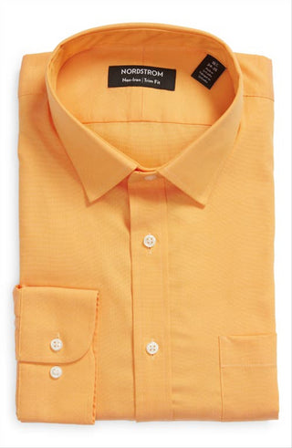 Camisa social Nordstrom Trim Fit, sem necessidade de passar, na cor laranja, tamanho 16 a 32