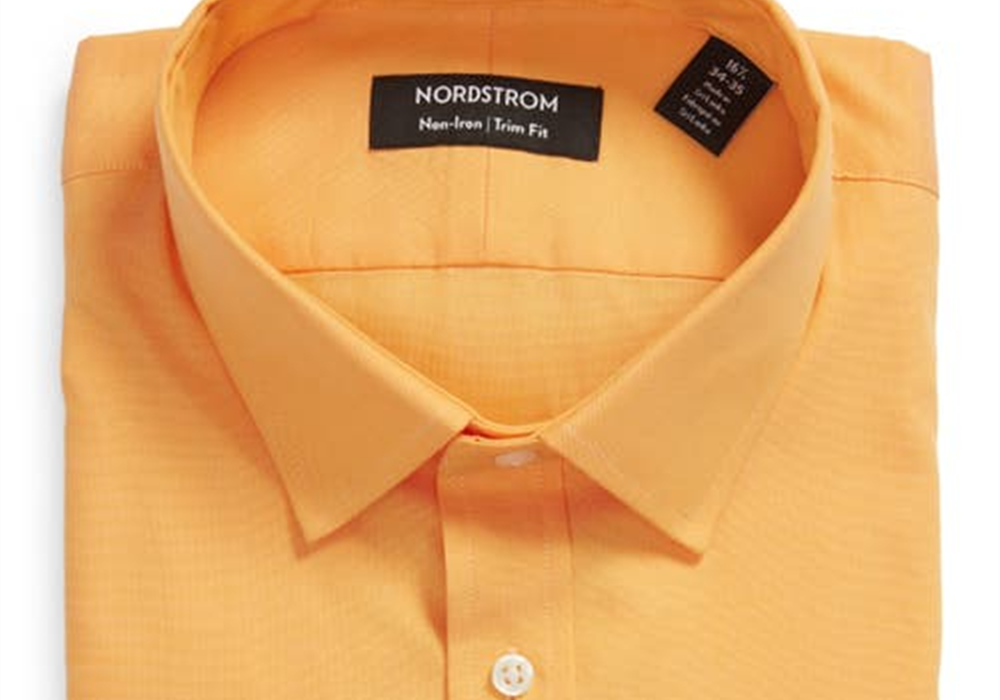 Camisa social Nordstrom Trim Fit, sem necessidade de passar, na cor laranja, tamanho 16 a 32