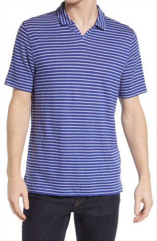 Polo de linho Johnny Collar - Azul C Tioga Stripe Tamanho XXL