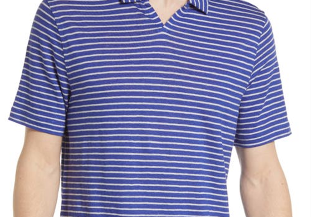 Polo de linho Johnny Collar - Azul C Tioga Stripe Tamanho XXL