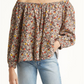 Treasure &amp; Bond Blusa franzida ombro a ombro marrom-marfim Cally Floral tamanho grande