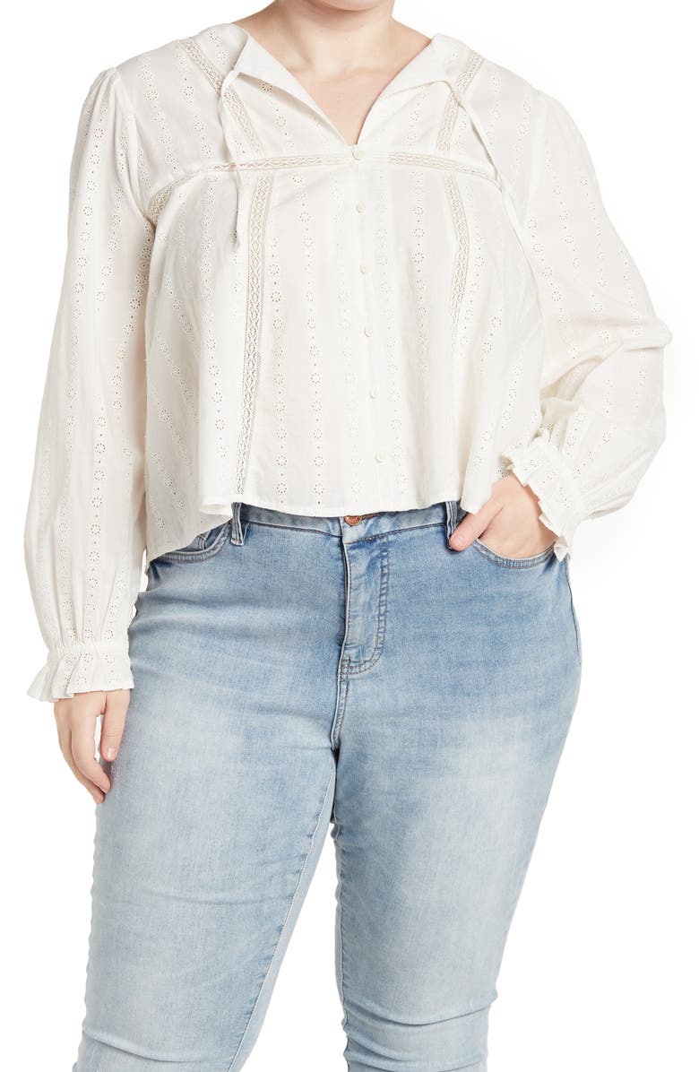 Treasure &amp; Bond Top com decote em V e ilhós Shiffly, cor marfim, tamanho 3X