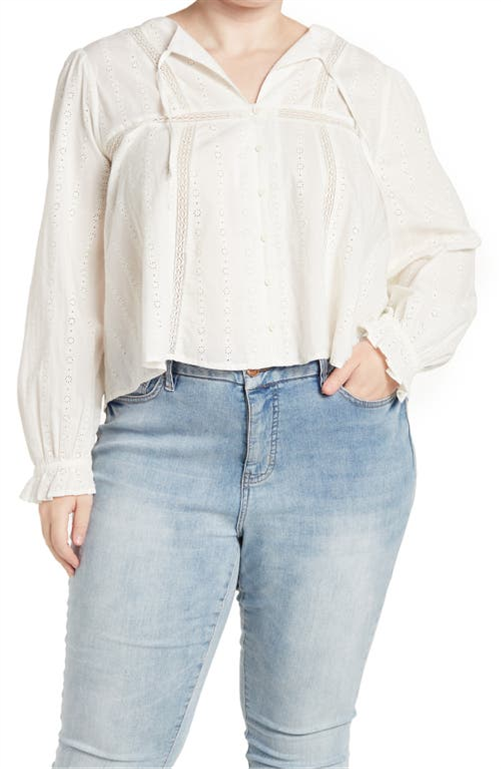 Treasure &amp; Bond Top com decote em V e ilhós Shiffly, cor marfim, tamanho 3X