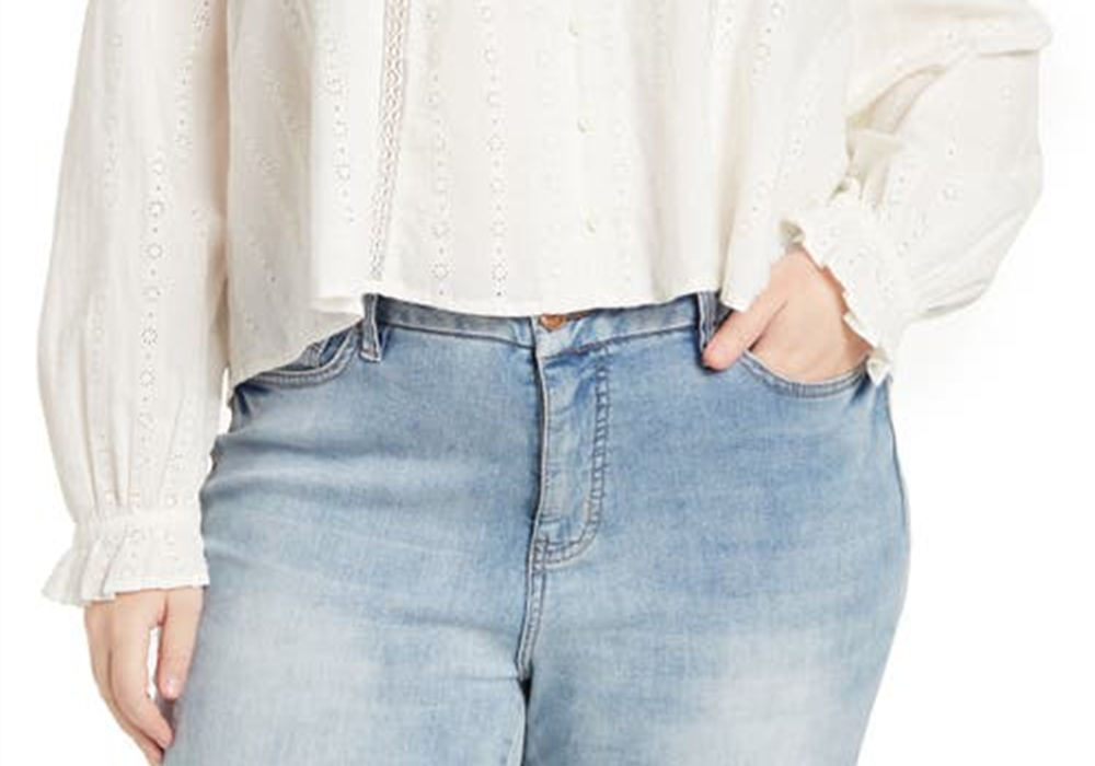 Treasure &amp; Bond Top com decote em V e ilhós Shiffly, cor marfim, tamanho 3X