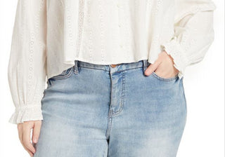 Treasure &amp; Bond Top com decote em V e ilhós Shiffly, cor marfim, tamanho 3X