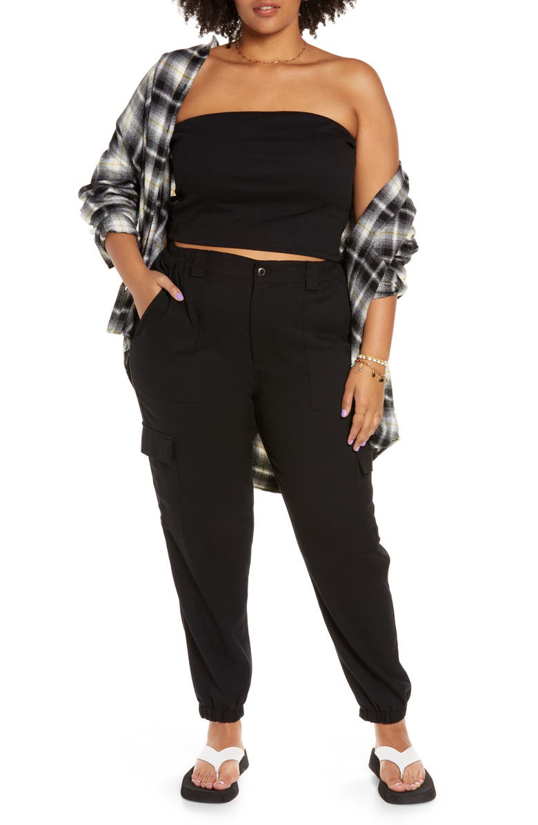 Top preto canelado BP em mistura de algodão orgânico tamanho 1X