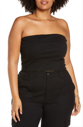 Top preto canelado BP em mistura de algodão orgânico tamanho 1X