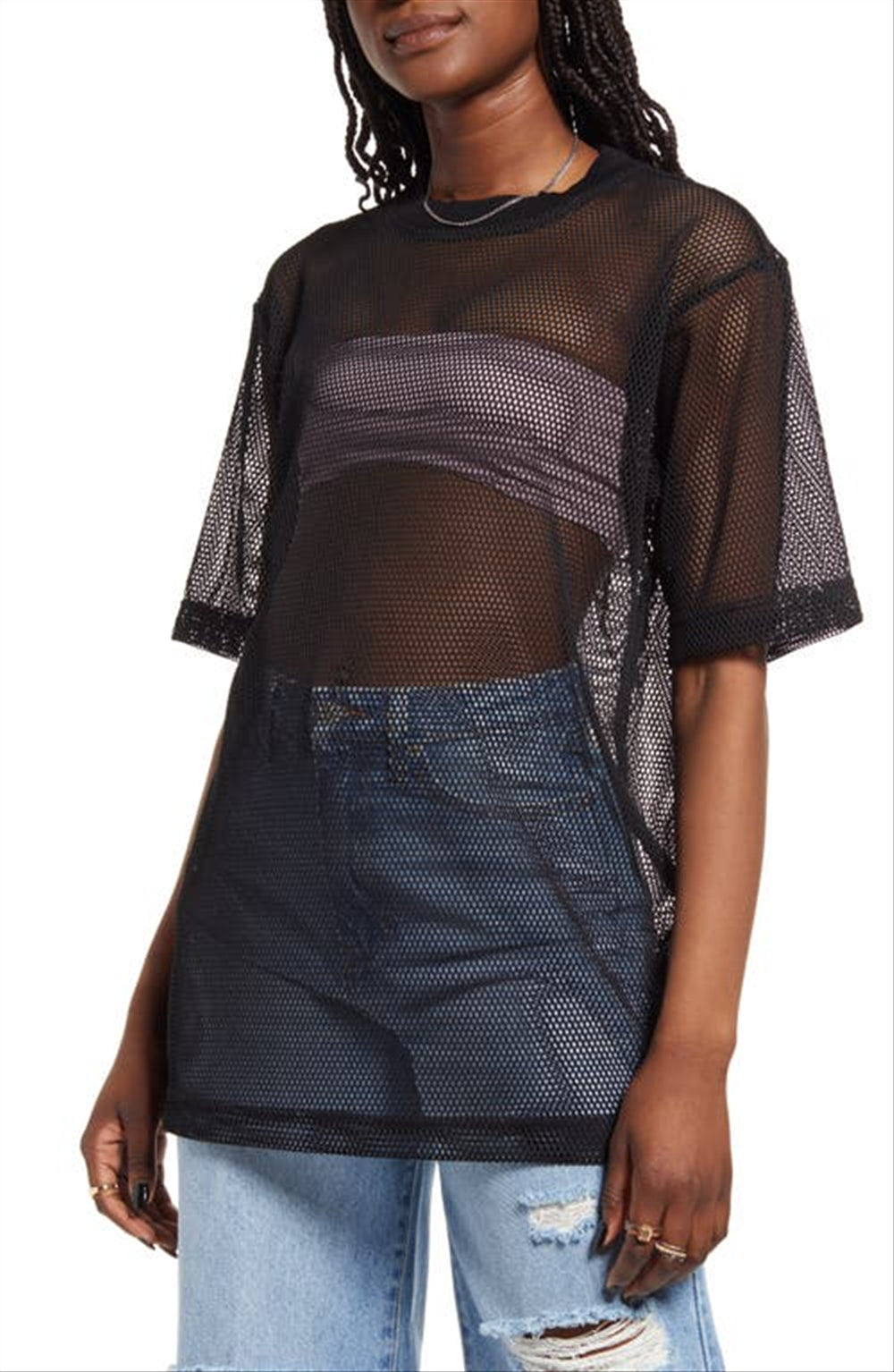 BP. Camiseta feminina preta de malha tamanho grande