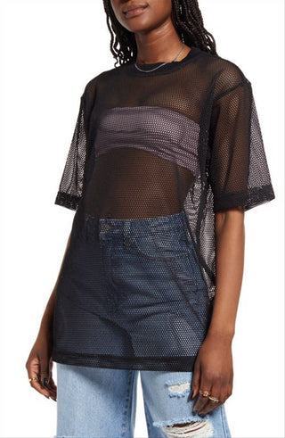 BP. Camiseta feminina preta de malha tamanho grande