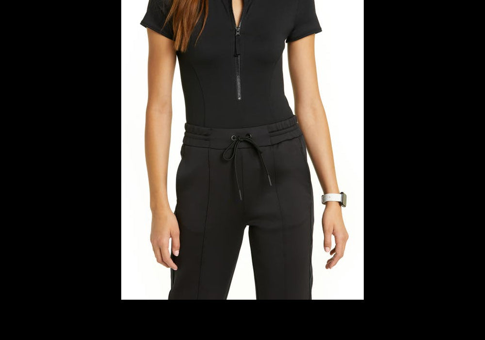 Body feminino Zella Renew com zíper frontal preto, tamanho pequeno