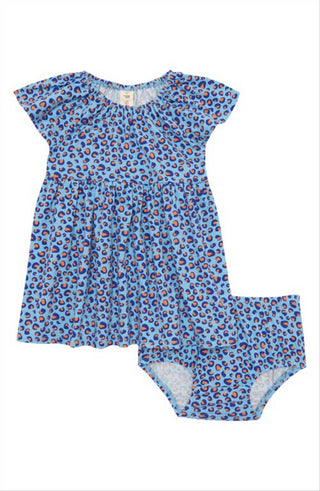 Conjunto de vestido e pantalonas Tucker + Tate Blue Animal Dot com mangas esvoaçantes - Tamanho 6M
