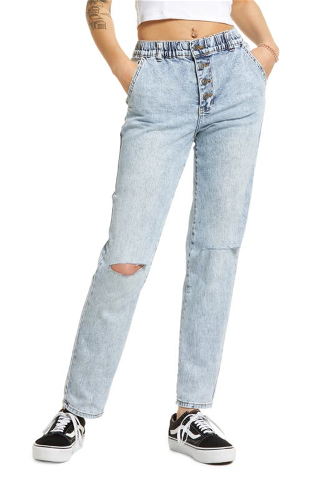 BP. Calça jeans feminina Indigo Acid Wash, tamanho 27