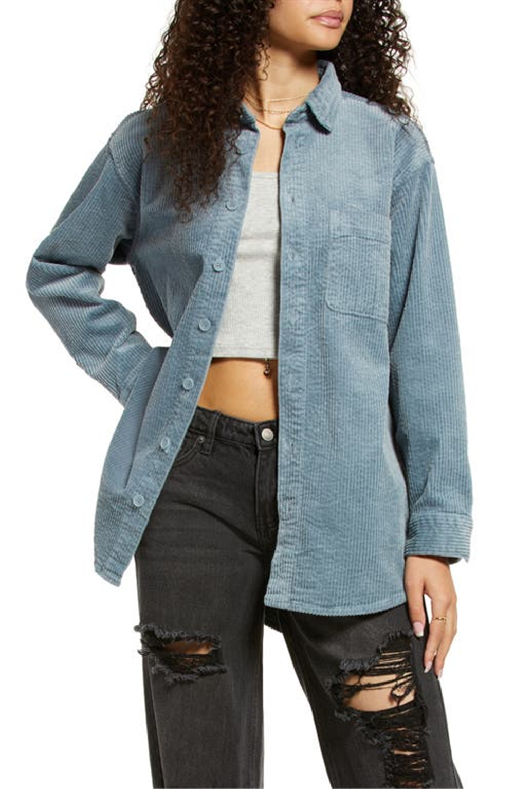 Camisa de botões de veludo cotelê de algodão elástico inclusivo Bp. Gender, tamanho XS, na cor azul Citadel