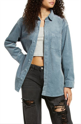 Camisa de botões de veludo cotelê de algodão elástico inclusivo Bp. Gender, tamanho XS, na cor azul Citadel