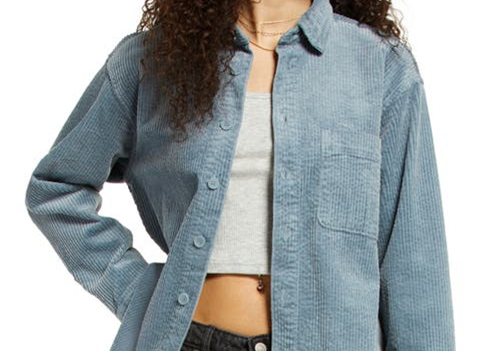 Camisa de botões de veludo cotelê de algodão elástico inclusivo Bp. Gender, tamanho XS, na cor azul Citadel