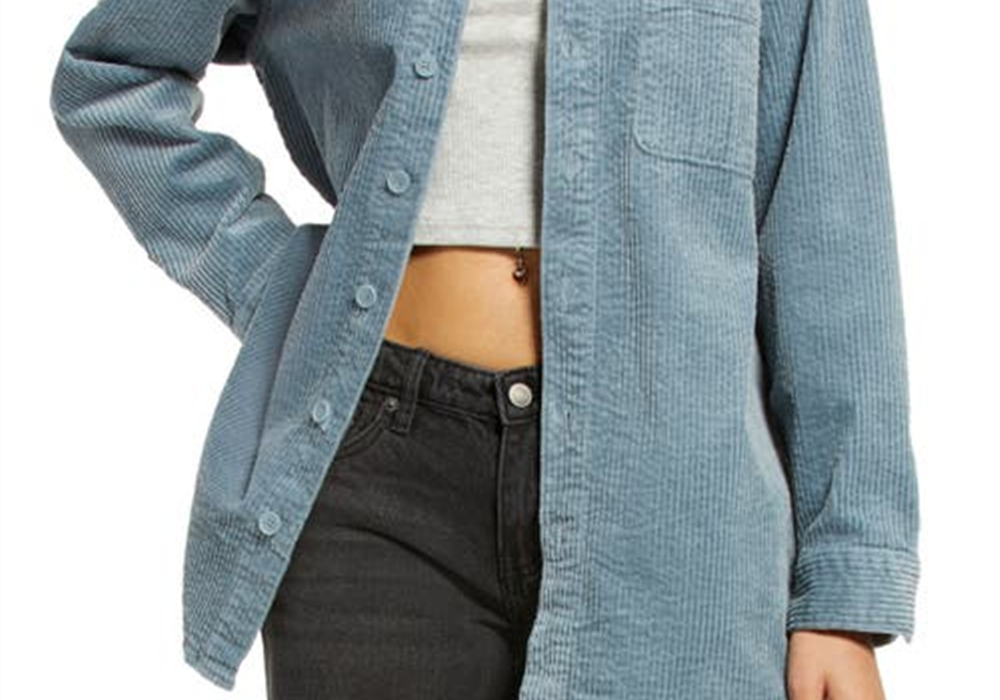 Camisa de botões de veludo cotelê de algodão elástico inclusivo Bp. Gender, tamanho XS, na cor azul Citadel