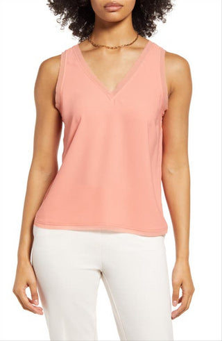 Halogen Women's Coral Apple Raw Edge Tank Tamanho Grande