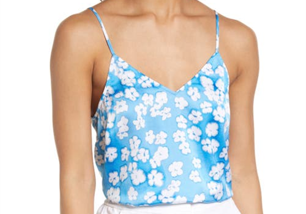 Camisola Halogen(R) Woven em azul e branco Sun Dye Blooms tamanho X-S