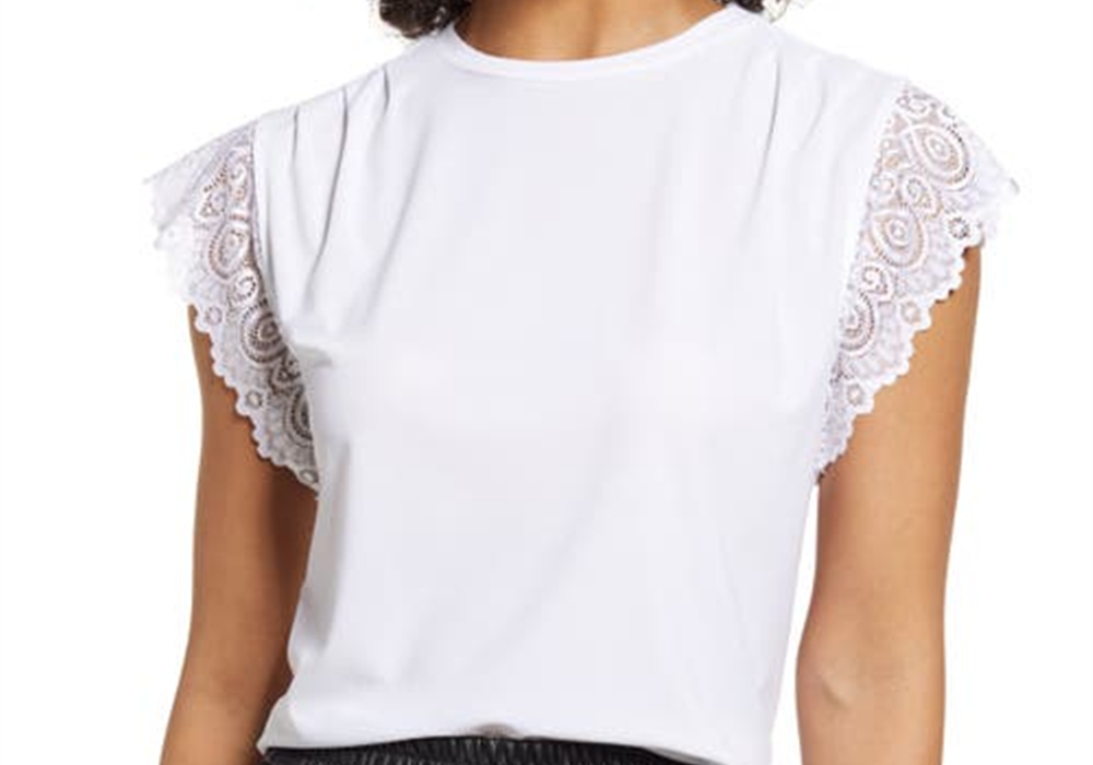 Blusa Halogen(R) com acabamento em renda, tamanho médio, branca