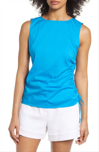 Halogen(R) Blusa de popeline franzida sem mangas feminina, azul, tamanho X-Large