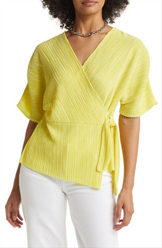 Blusa Halogen Plissé Wrap - Amarelo Celandine - Tamanho Grande