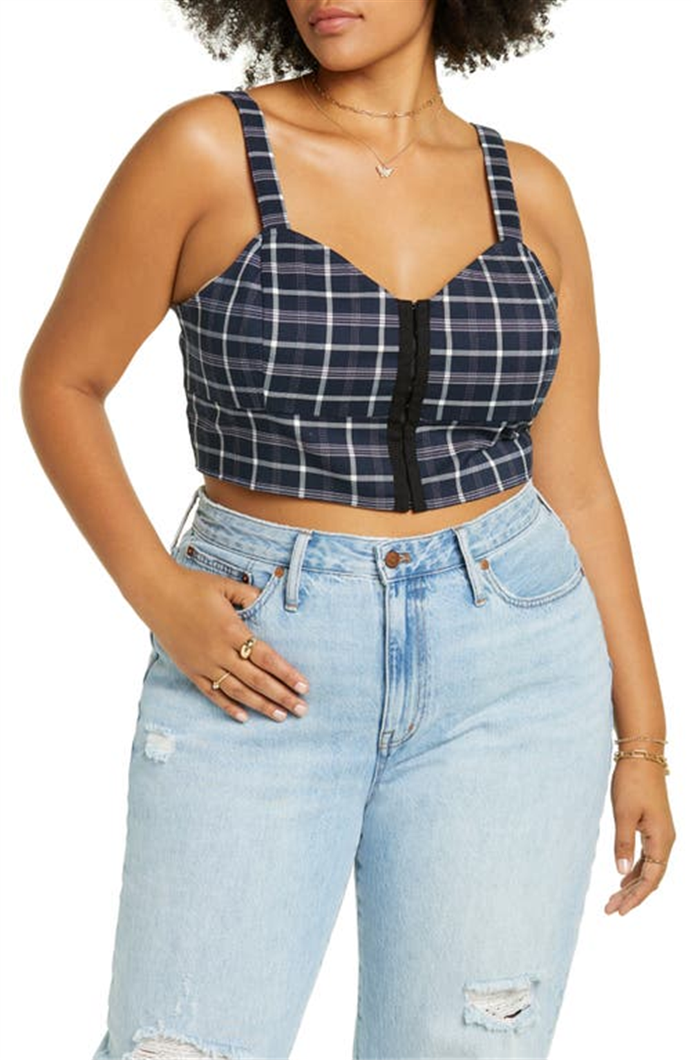 BP. Regata espartilho xadrez grosso azul marinho feminino tamanho 1X