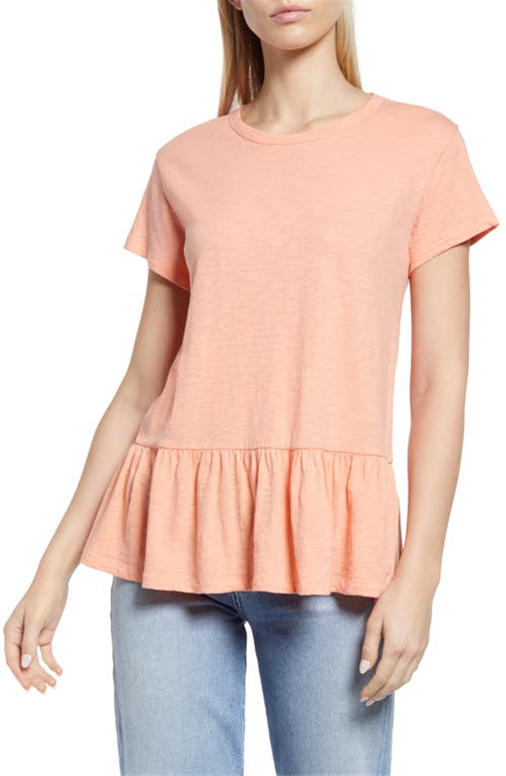 Camiseta Peplum Caslon(R) em Rosa Coral Tamanho X-G