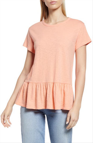 Camiseta Peplum Caslon(R) em Rosa Coral Tamanho X-G