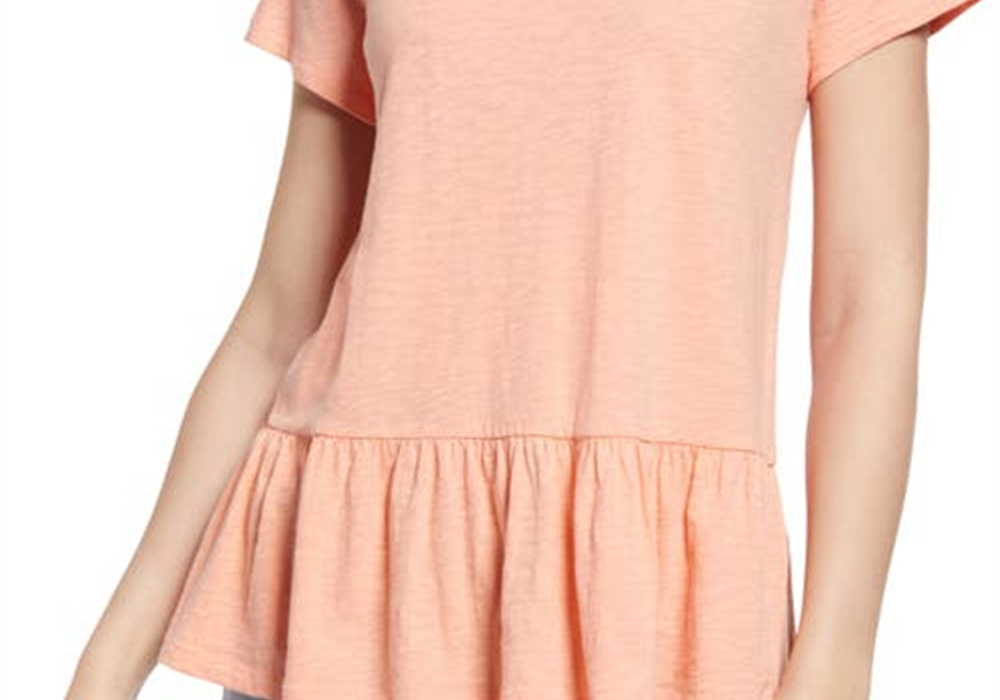 Camiseta Peplum Caslon(R) em Rosa Coral Tamanho X-G