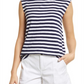 Blusa Caslon de algodão com amarração nas costas e manga curta, tamanho extrapequeno, azul-marinho, com listras brancas