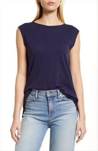 Blusa Caslon com amarração nas costas e manga curta em azul marinho - tamanho X-S