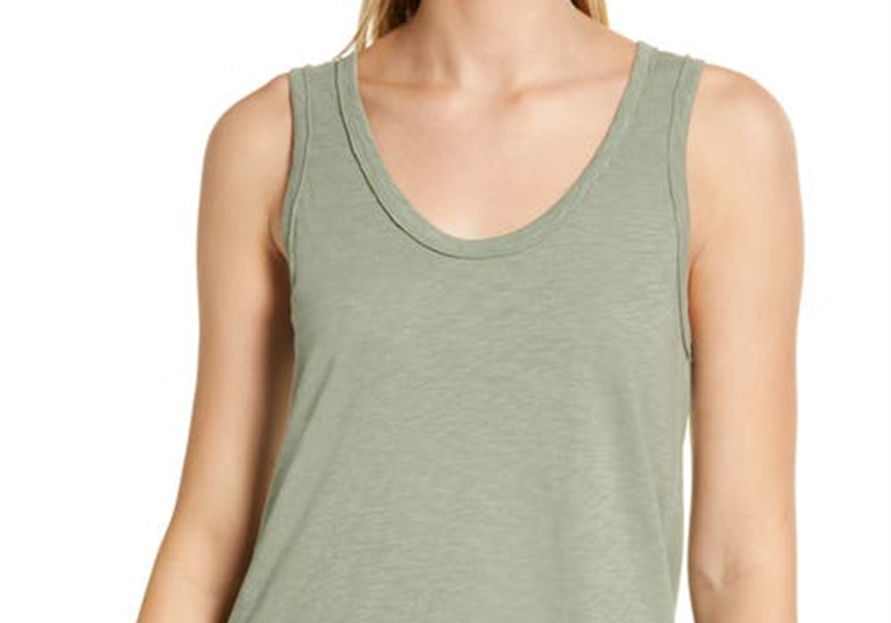 Regata Caslon de algodão com bainha em camadas em verde Dune, tamanho XS