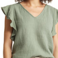 Blusa Caslon Verde Dune com decote em V e mangas franzidas, tamanho extrapequeno