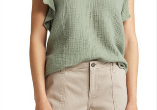 Blusa Caslon Verde Dune com decote em V e mangas franzidas, tamanho extrapequeno
