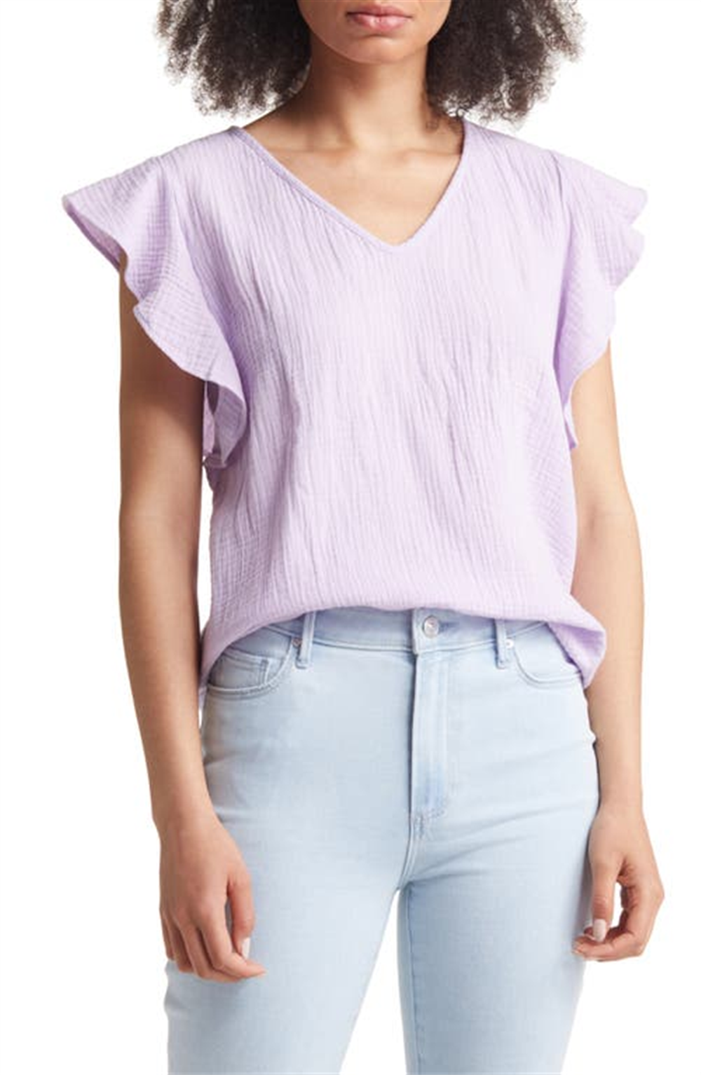 Blusa Caslon grande com decote em V e mangas com babados em flor roxa