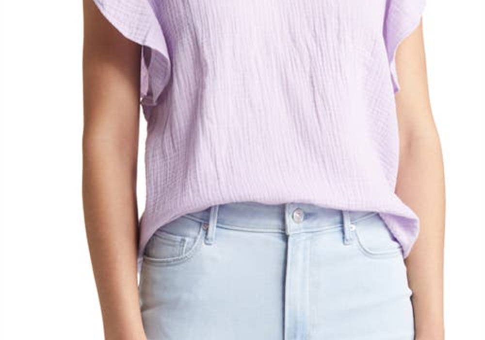 Blusa Caslon grande com decote em V e mangas com babados em flor roxa