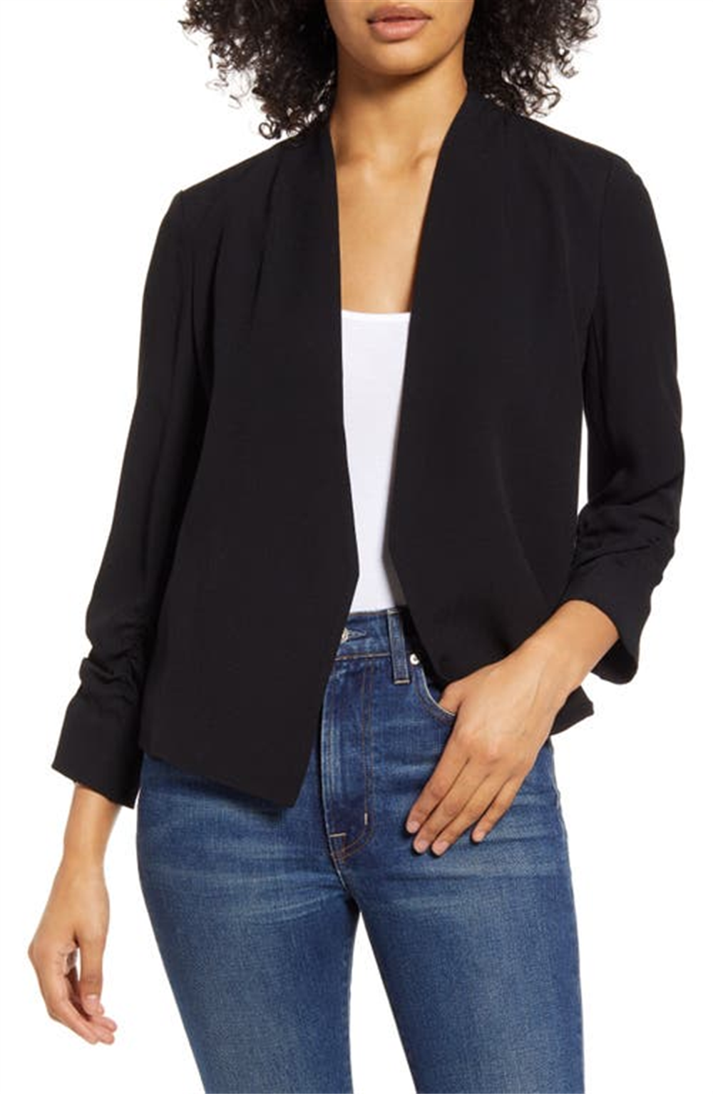Blazer preto halógeno de tamanho médio com frente aberta