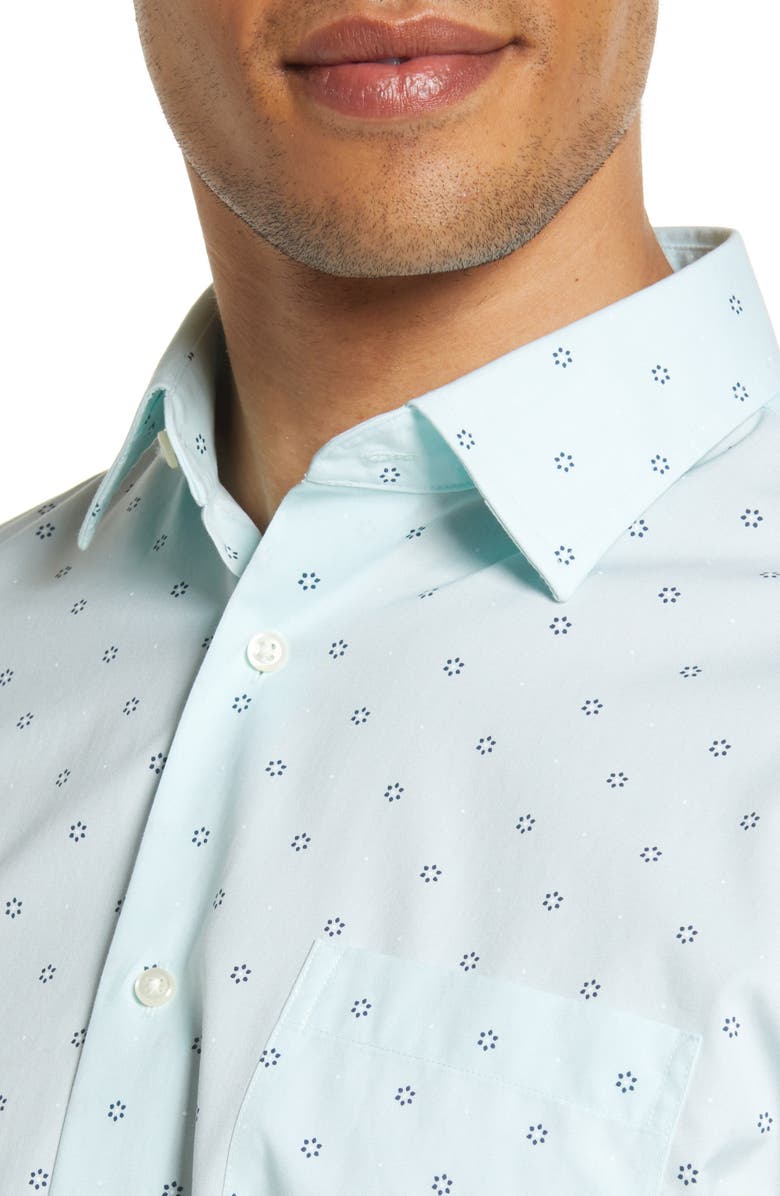 Camisa social Nordstrom Green Uni Geo Flowers - Tamanho 15-32, ajuste tradicional, não passável
