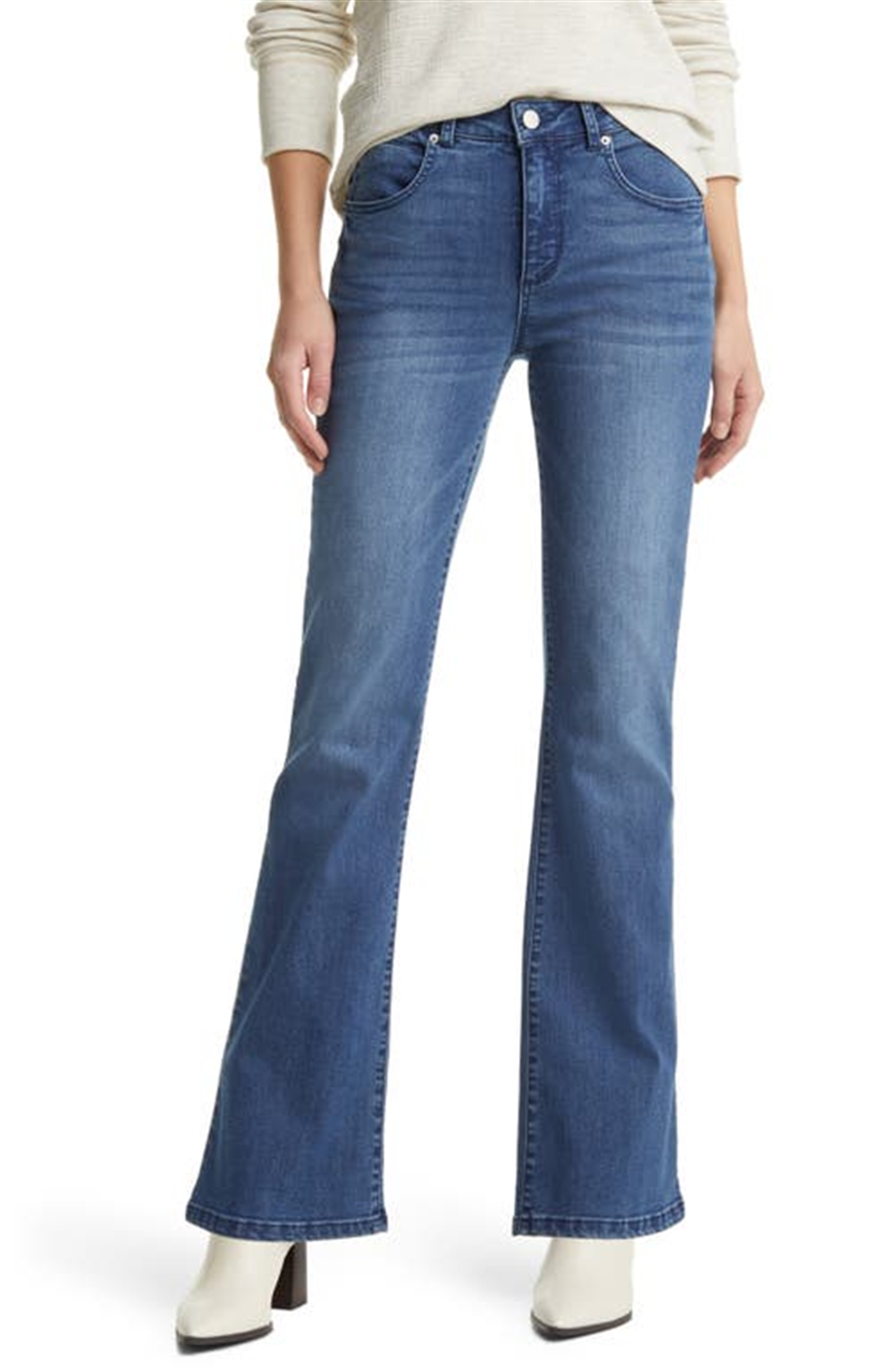 Calça jeans feminina Caslon azul cintura alta flare tamanho 16