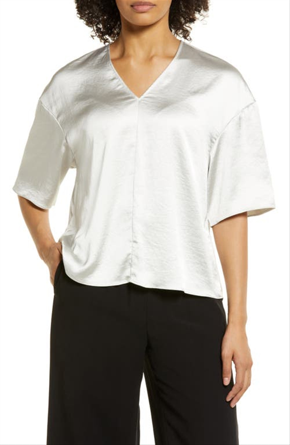 Blusa Nordstrom com decote em V em marfim, tamanho pequeno