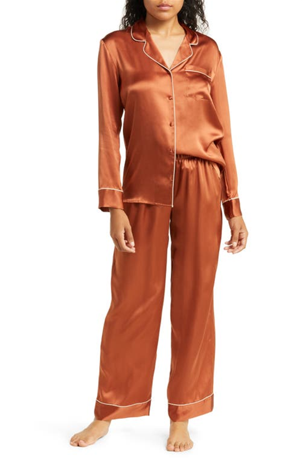 Pijama masculino Nordstrom de seda clássica marrom coco tamanho extragrande