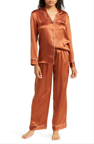 Pijama masculino Nordstrom de seda clássica marrom coco tamanho extragrande