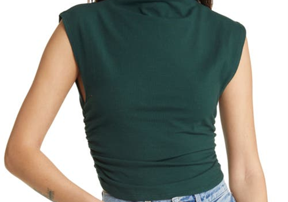 reformation-womens-forest-green-lindy-ruched-crop-top-size-small