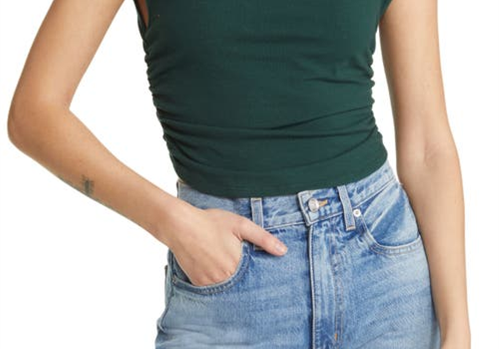 reformation-womens-forest-green-lindy-ruched-crop-top-size-small