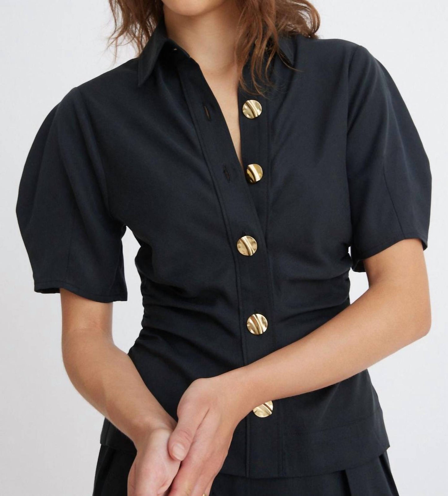 Matthew Bruch - Shirred Puff Sleeve Button Down Shirt