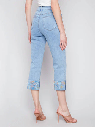 Charlie B - Embroidered Cuff Cropped Jean