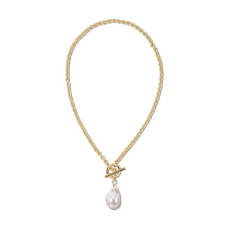 Eklexic - Colar feminino com pingente de pérola barroca e micro real