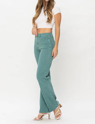 Judy Blue - Calça jeans reta tingida com cintura alta dos anos 90