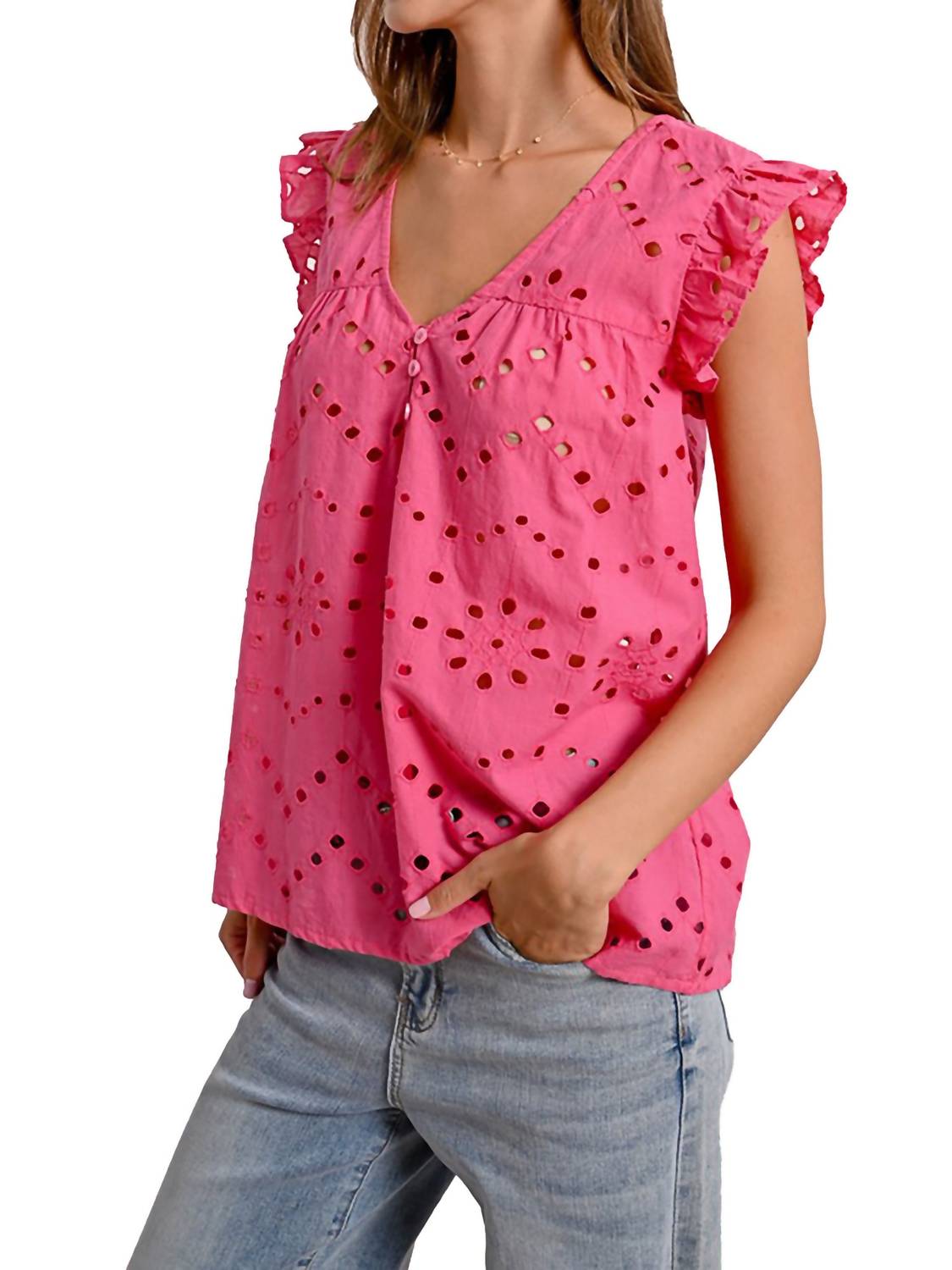 Molly Bracken - Ruffle Sleeve Eyelet Top