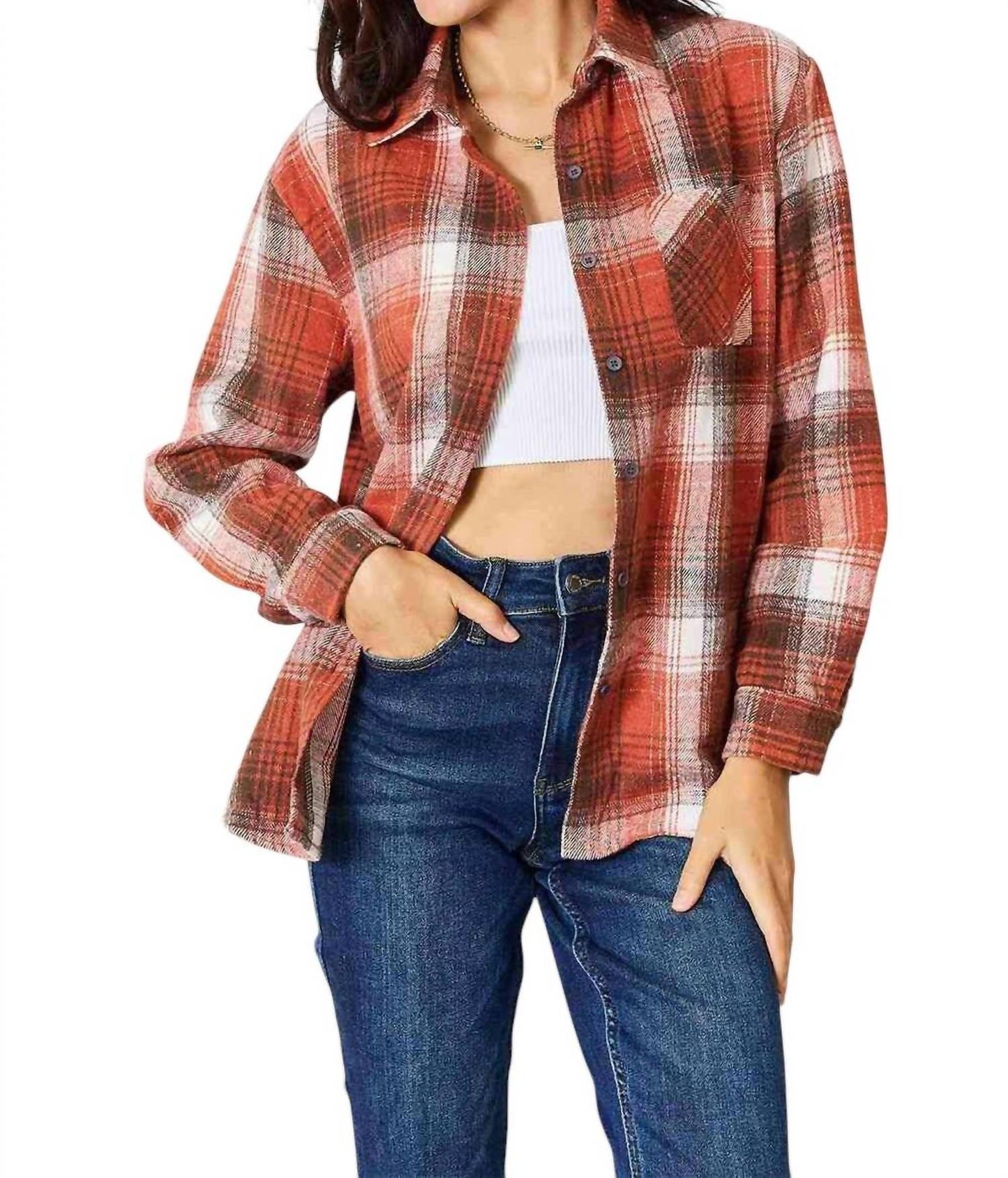 Double Take - Plaid Button-Up Shirt with Contemporary Flair